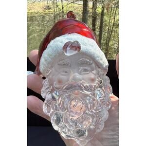 Beautiful Vintage Blown Glass Santa Head Christmas Ornament Heavy! LO10